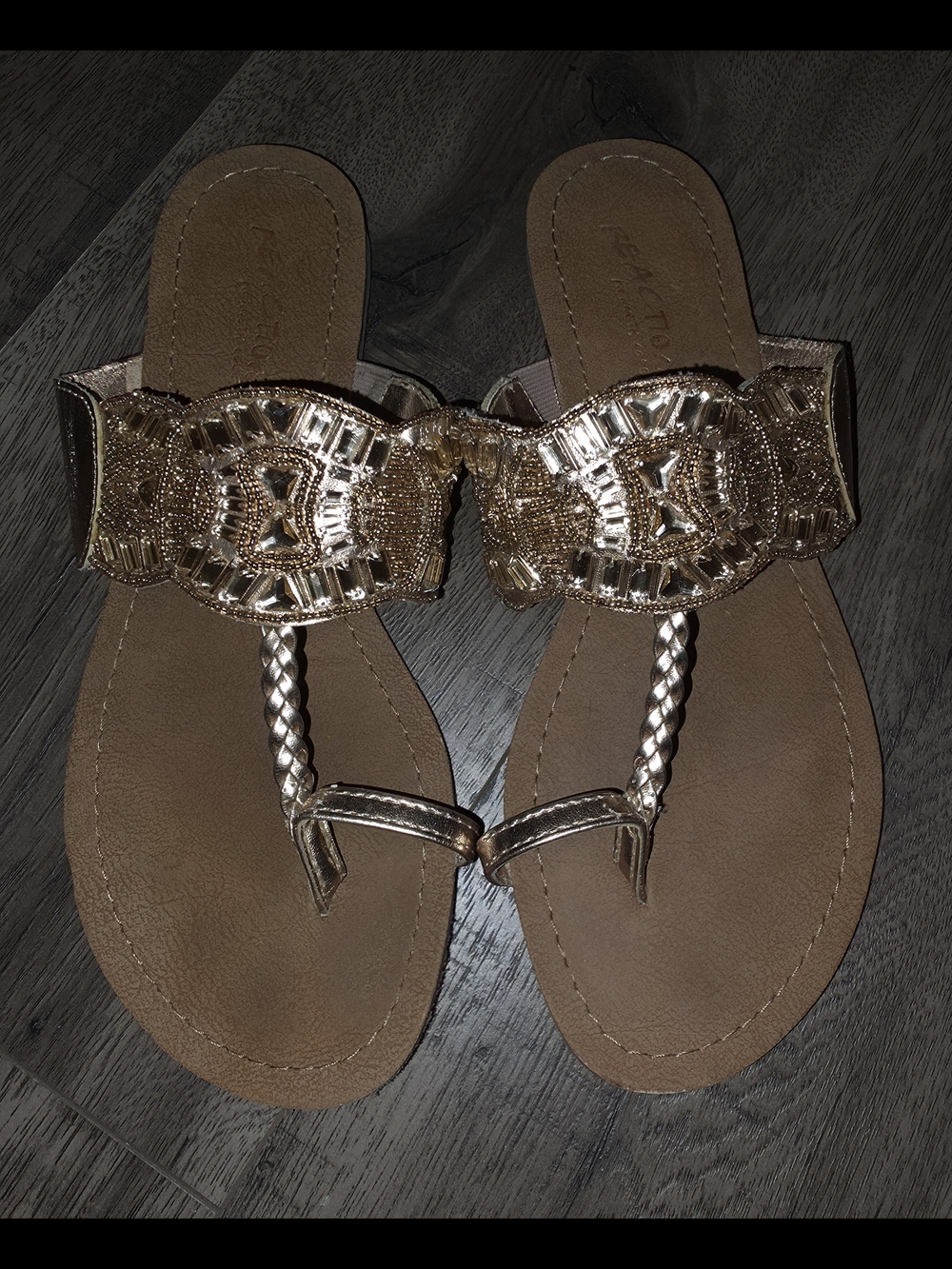 Reaction Kenneth Cole Metallic Rose Gold Beaded Sandals Rose Gold